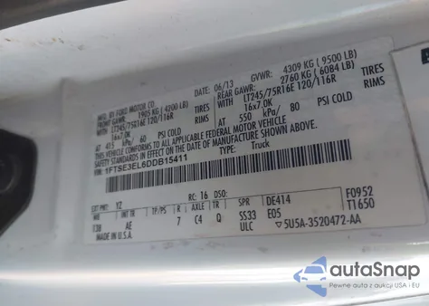 2013 Ford E-350 Super Duty Commercial z USA, uszkodzony, nr VIN 1FTSE3EL6DDB15411